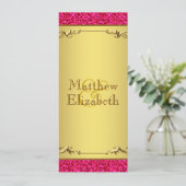 Heißrosa und Gold Hochzeitsmenü Programm (Stehend Vorderseite)