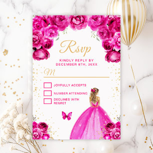 Heißrosa und goldblonde Prinzessin RSVP Karte