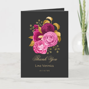 Heißrosa und goldene Blüten Dankeskarte