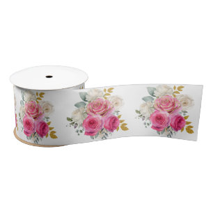Heißrosa und goldene elegante Blumen Satinband