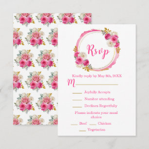 Heißrosa und goldene elegante Blumen Sweet Sixteen RSVP Karte