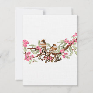 Heißrosa und graue Vintage-Vögel Hochzeit-RSVP RSVP Karte