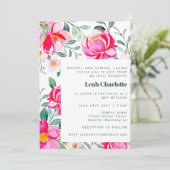 Heissrosa und grüne Wasserfarbe Blumenbast Mitzvah Einladung (Stehend Vorderseite)