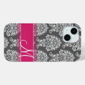 Heißrosa und Kohlegrau Damast-Muster mit Monogramm Case-Mate iPhone Hülle (Rückseite (Horizontal))