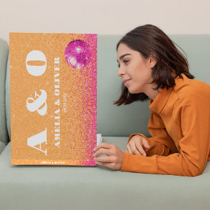 Heißrosa und orange Retro-Diskokugeln Hochzeit Gästebuch