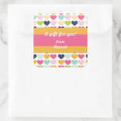 Heißrosa und orangefarbenes Herz - individuell auf Quadratischer Aufkleber (Tasche)