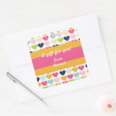 Heißrosa und orangefarbenes Herz - individuell auf Quadratischer Aufkleber (Umschlag)