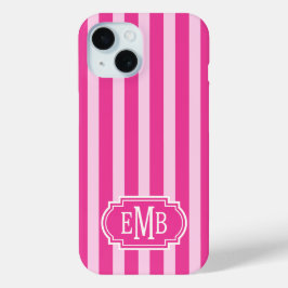 Heißrosa und Rosa monogrammierte Streifen Case-Mate iPhone Hülle
