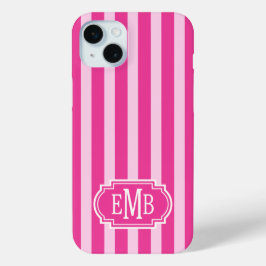 Heißrosa und Rosa monogrammierte Streifen Case-Mate iPhone Hülle