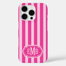 Heißrosa und Rosa monogrammierte Streifen iPhone 16 Pro Hülle