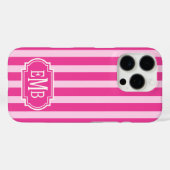 Heißrosa und Rosa monogrammierte Streifen Case-Mate iPhone Hülle (Rückseite (Horizontal))