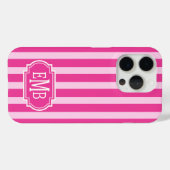 Heißrosa und Rosa monogrammierte Streifen Case-Mate iPhone Hülle (Rückseite (Horizontal))