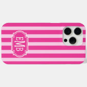 Heißrosa und Rosa monogrammierte Streifen Case-Mate iPhone Hülle (Rückseite (Horizontal))