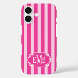 Heißrosa und Rosa monogrammierte Streifen iPhone 16 Hülle
