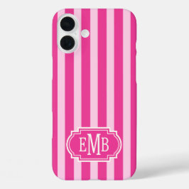 Heißrosa und Rosa monogrammierte Streifen iPhone 16 Plus Hülle
