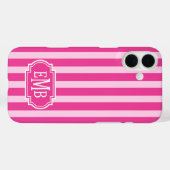 Heißrosa und Rosa monogrammierte Streifen Case-Mate iPhone Hülle (Rückseite (Horizontal))