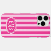 Heißrosa und Rosa monogrammierte Streifen Case-Mate iPhone Hülle (Rückseite (Horizontal))