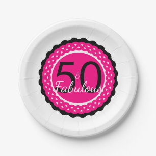 Heißrosa und schwarze 50 & Fabulous Geburtstagsfei Pappteller