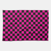 Heißrosa und schwarzer karierter Druck Geschirrtuch (Horizontal)