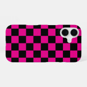 Heißrosa und schwarzer karierter Druck iPhone 16 Hülle (Rückseite (Horizontal))