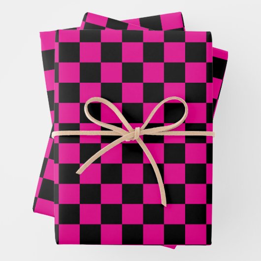 Heißrosa und schwarzer Karodruck  Geschenkpapier Set (Beispiel)