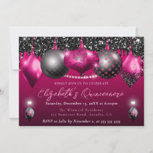 Heißrosa und schwarzer Weihnachtsbaumschmuck Quinc Einladung