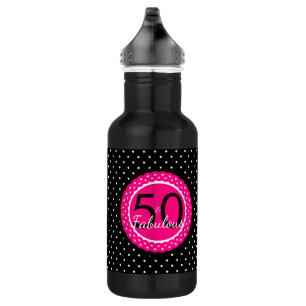 Heißrosa und schwarzes 50. & Fabulous Geburtstagsg Edelstahlflasche