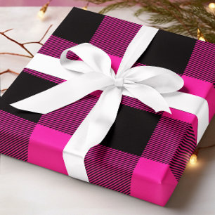 Heißrosa und schwarzes Buffalo-Karo-Weihnachten Geschenkpapier