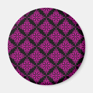Heißrosa und schwarzes Damastmuster Magnet