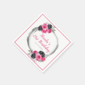 Heissrosa und Silberne Elegante Blume Geburtstag Serviette (Ecke)