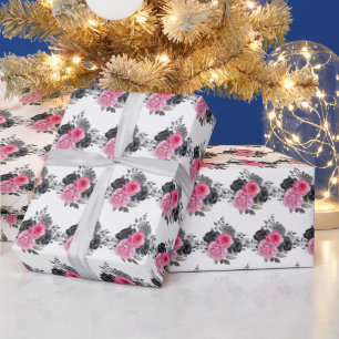 Heißrosa und silberne elegante Blumen Geschenkpapier