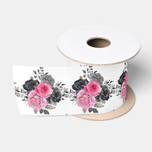 Heißrosa und silberne elegante Blumen Satinband