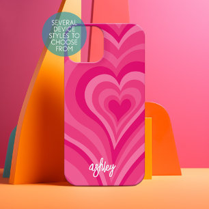 Heißrosa und weiße girly Herzen - Skriptname iPhone 15 Hülle