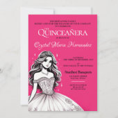 Heissrosa und Weiße Quinceñera Einladung (Vorderseite)