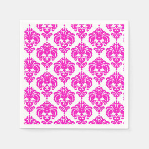 Heißrosa und weißer Damast Chic Elegante Party Serviette