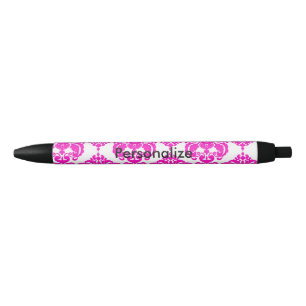 Heißrosa und weißer Damast Elegant Personalisiert Kugelschreiber