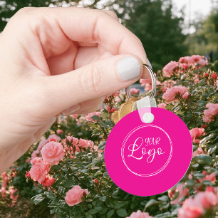 Heißrosa und weißer minimalistischer QR-Code Schlüsselanhänger