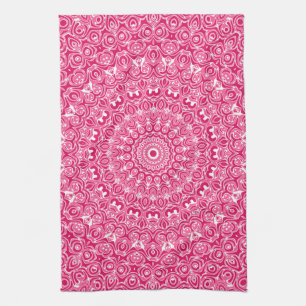Heißrosa und Weißes Mandala-Muster Geschirrtuch