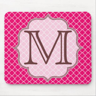 Heißrosa Viertelblatt-Gitter-Monogramm-Mauspad Mousepad