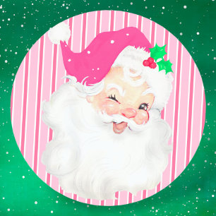 Heißrosa Vintage zwinkerndem Weihnachtsmann Weihna Runder Aufkleber