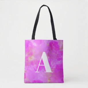 Heißrosa Wasserfarbe-Monogramm-Typografie Tasche