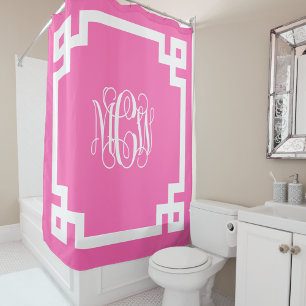Heißrosa Weinrebe Monogramm DIY Hintergrund & grie Duschvorhang