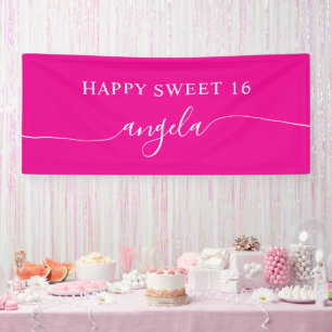Heißrosa Weiße Glückliche Sweet 16 Glam Signatur N Banner