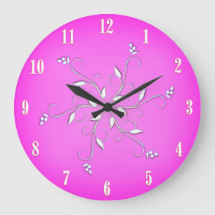 Heißrosa weiße Zahlen Akzent Große Wanduhr