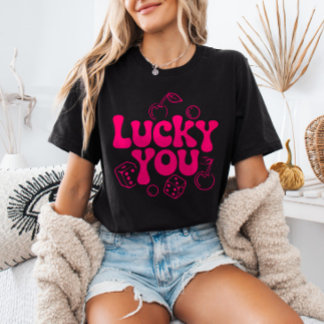 Heißrosa y2k Kirschen und Würfel Trendiges 'Lucky T-Shirt