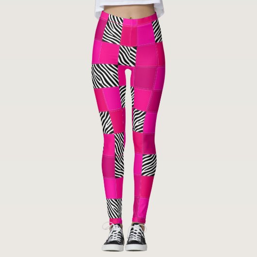 Heißrosa Zebradruck-Patchwork-Leggings Leggings (Vorderseite)