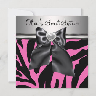 Heißrosa Zebrastreifen Sweet Sixteen Geburtstag Einladung
