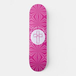 Heißrosa Zick-Zack-Kreuz auf Weiß Skateboard