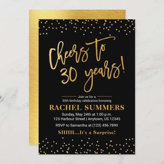 Heißt auf 30 Jahre Schwarz & Gold Erwachsene Gebur Einladung (Vorne/Hinten)