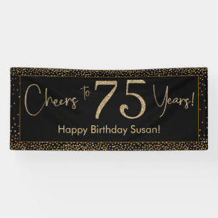 Heißt auf 75 Jahre Geburtstag Schwarz mit Gold Con Banner